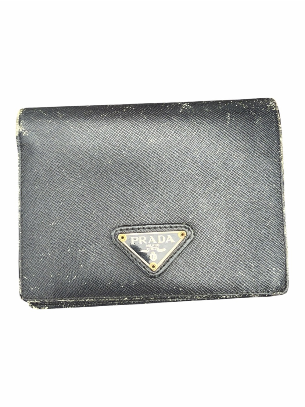 PRADA Vintage Black Saffiano Leather Triangle Logo Bifold Wallet